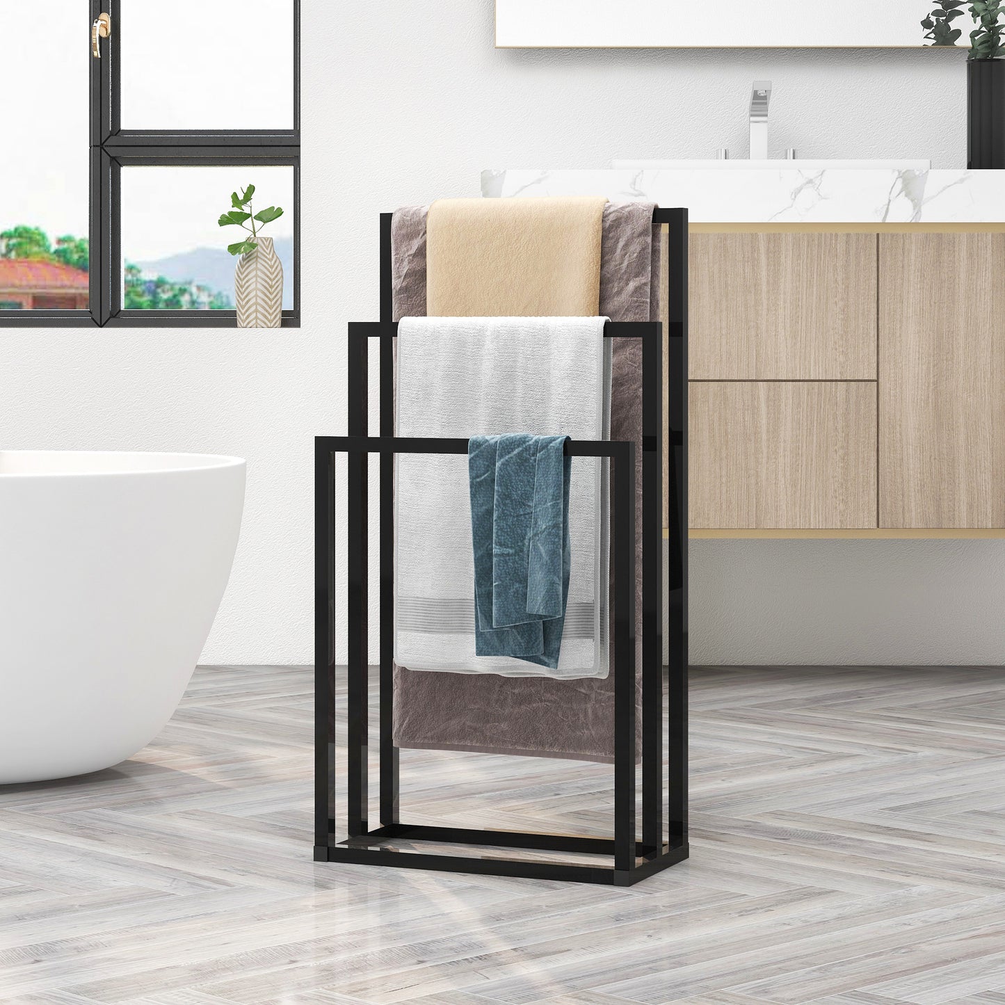 Metal Towel Rack 3 Tiers Hand Towel Holder Organizer for Bathroom Accessories, Black