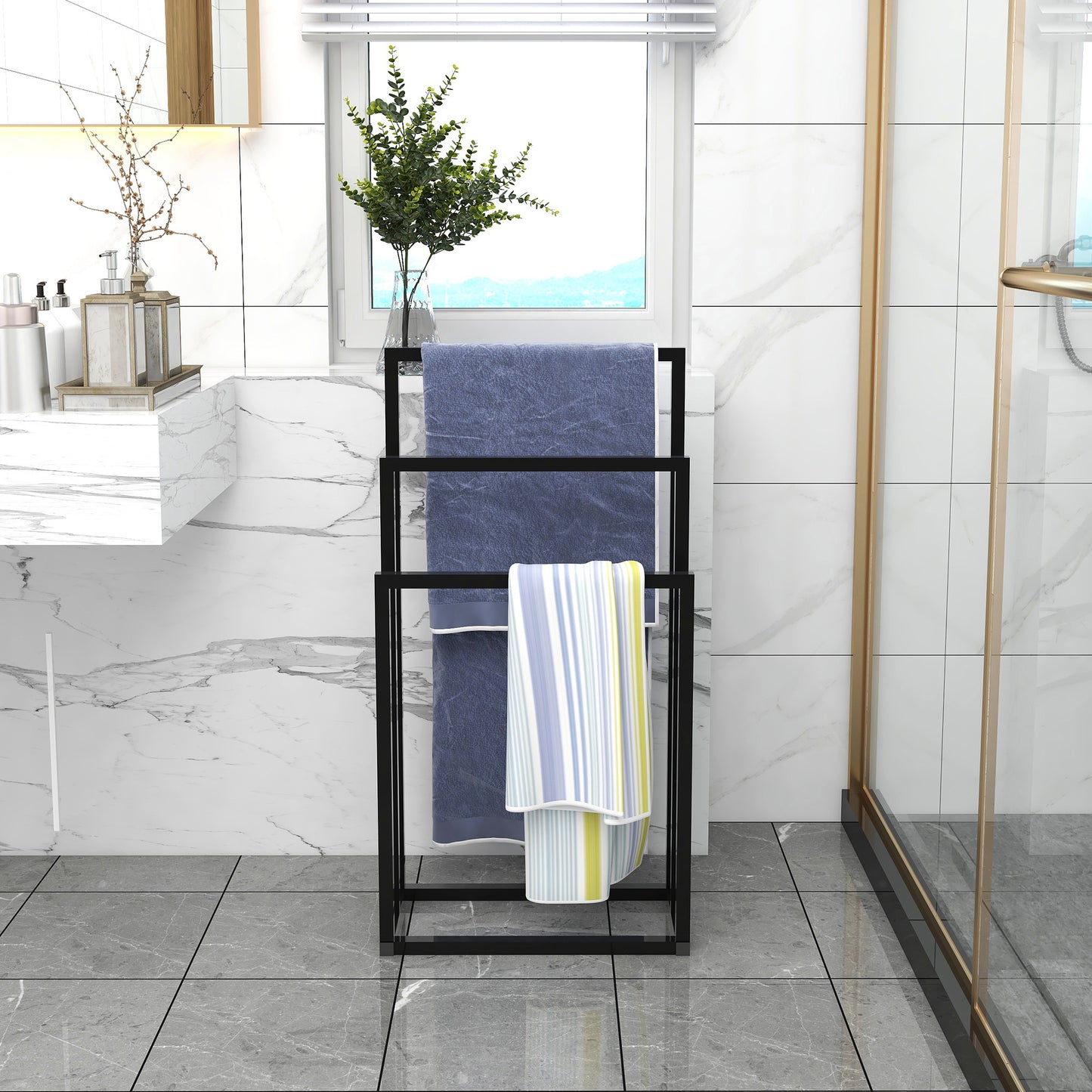Metal Towel Rack 3 Tiers Hand Towel Holder Organizer for Bathroom Accessories, Black