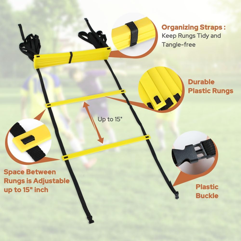 Agility Training Ladder – 12 Rung, 20ft Speed Ladder with Carry Bag for Fitness & Sports