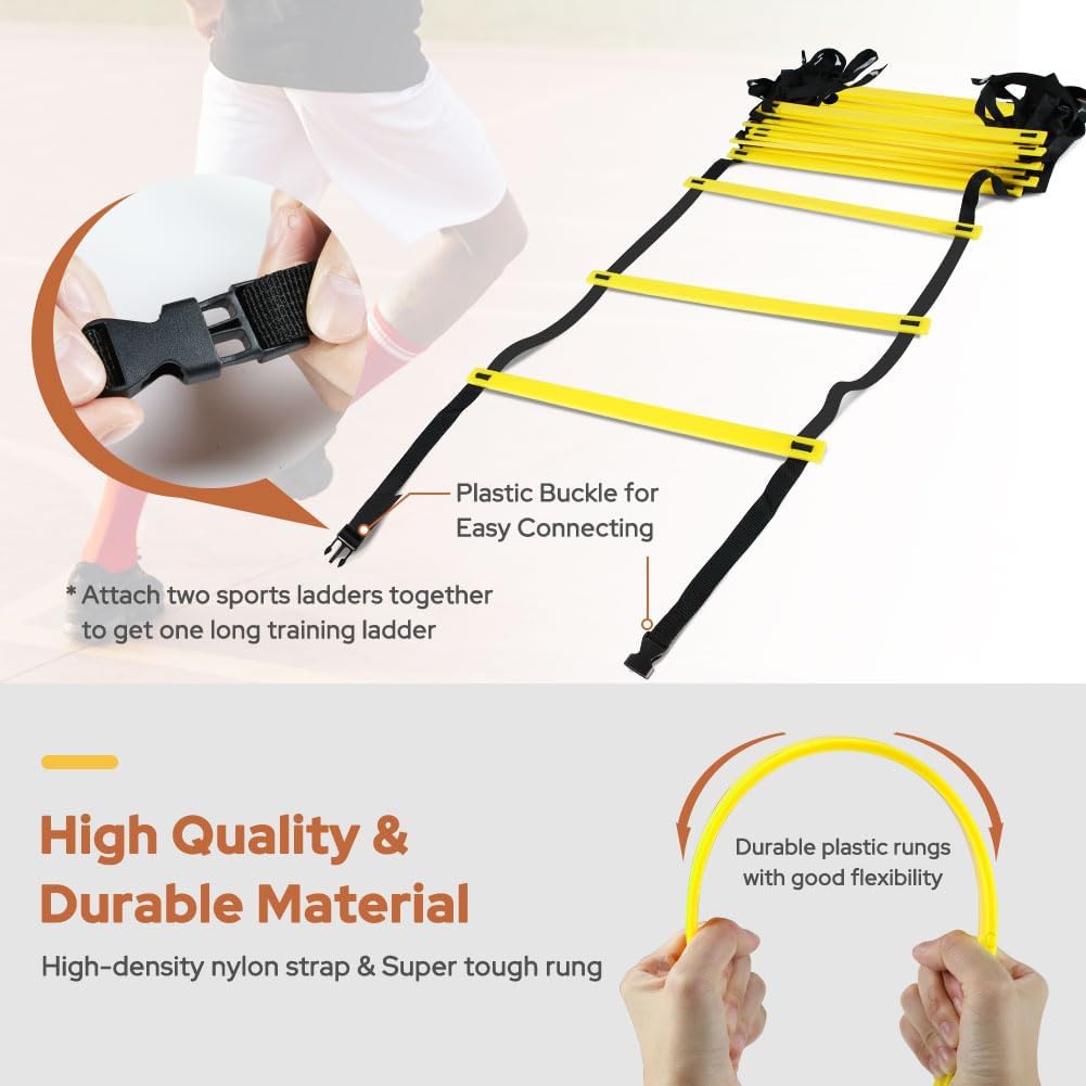 Agility Training Ladder – 12 Rung, 20ft Speed Ladder with Carry Bag for Fitness & Sports