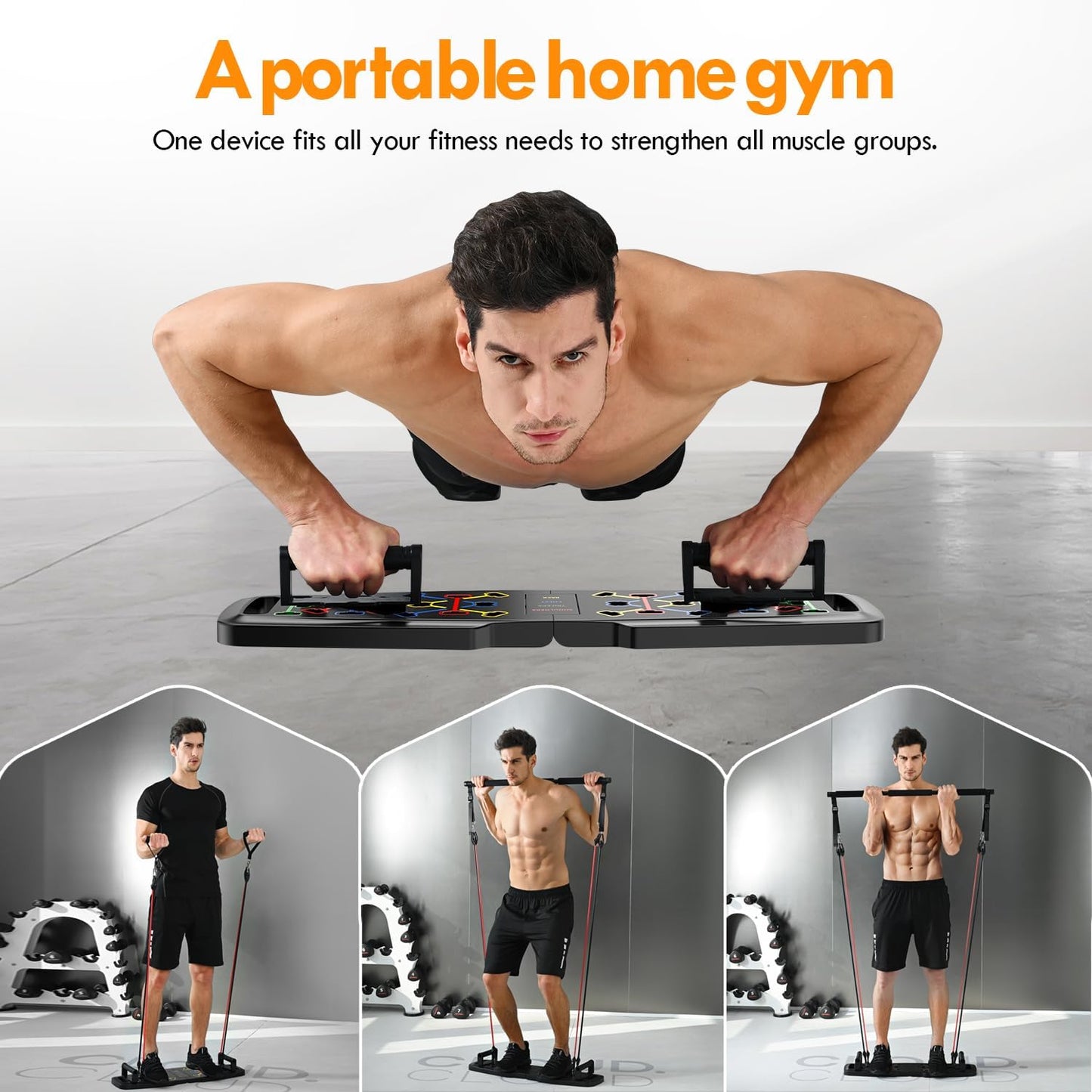 Push Up Board Home Gym Set – Portable Exercise Equipment with Pilates Bar, Resistance Bands, Ab Roller & 20 Fitness Accessories for Full Body Workouts
