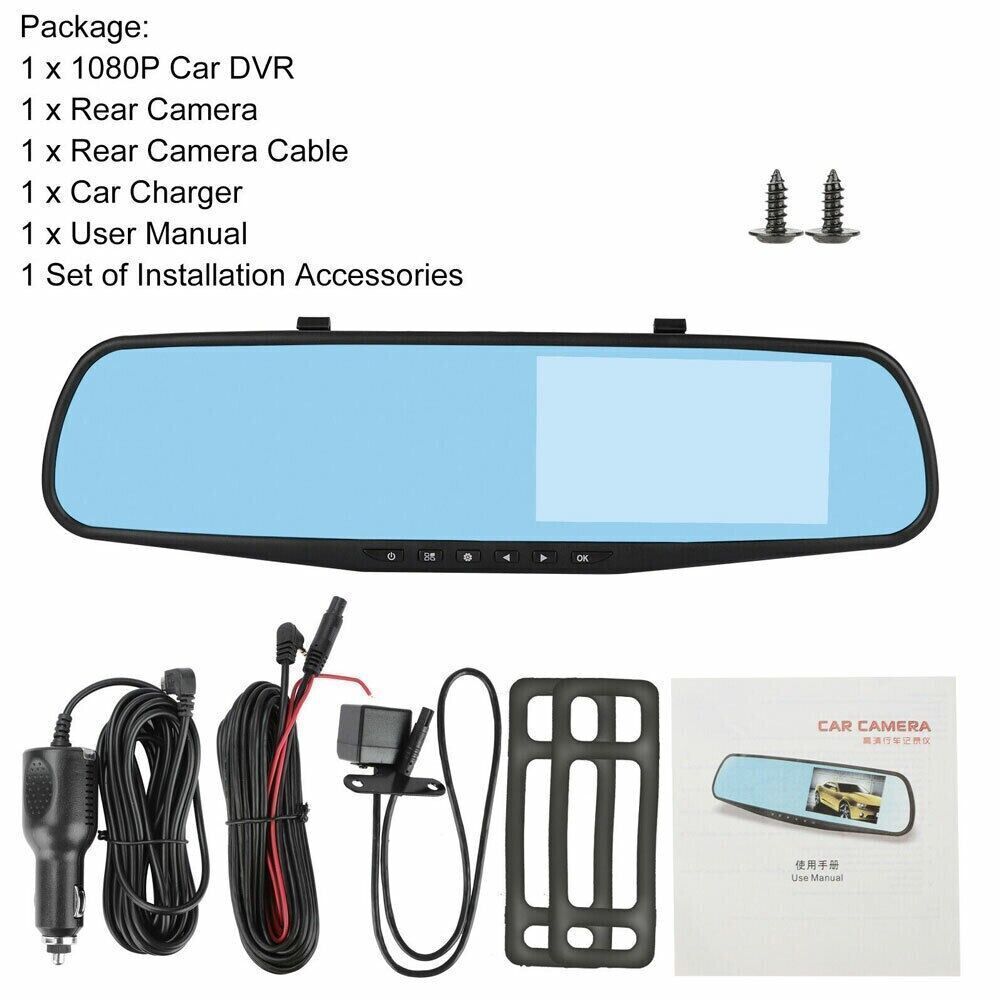 1080P HD Rearview Mirror Car DVR Dual Dash Cam Camera Front Rear Video Recorder