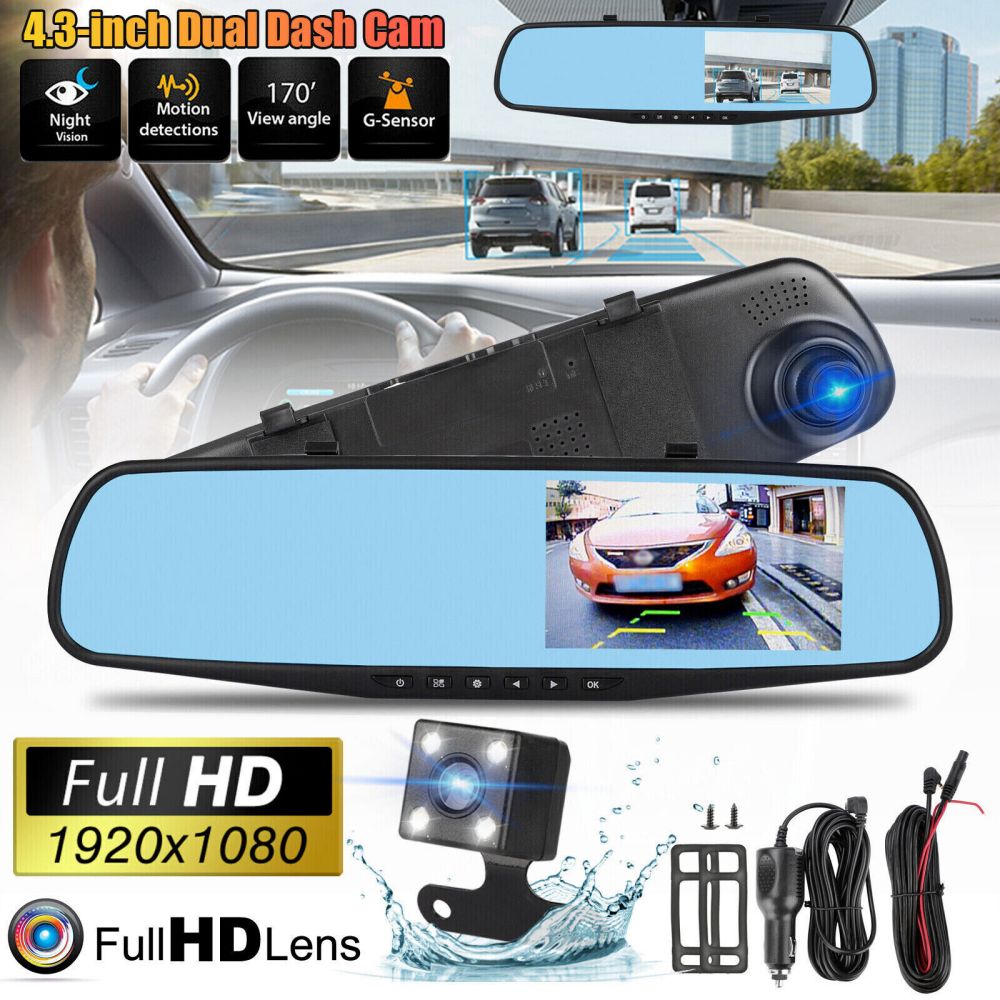 1080P HD Rearview Mirror Car DVR Dual Dash Cam Camera Front Rear Video Recorder