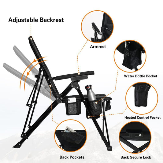 Antarctica Gear Heated Camping Chair With 12V 16000mAh Battery Pack, Heated Portable Chair, Perfect For Camping, Outdoor Sports, Hunting, And Beach Party, With 5 Pockets